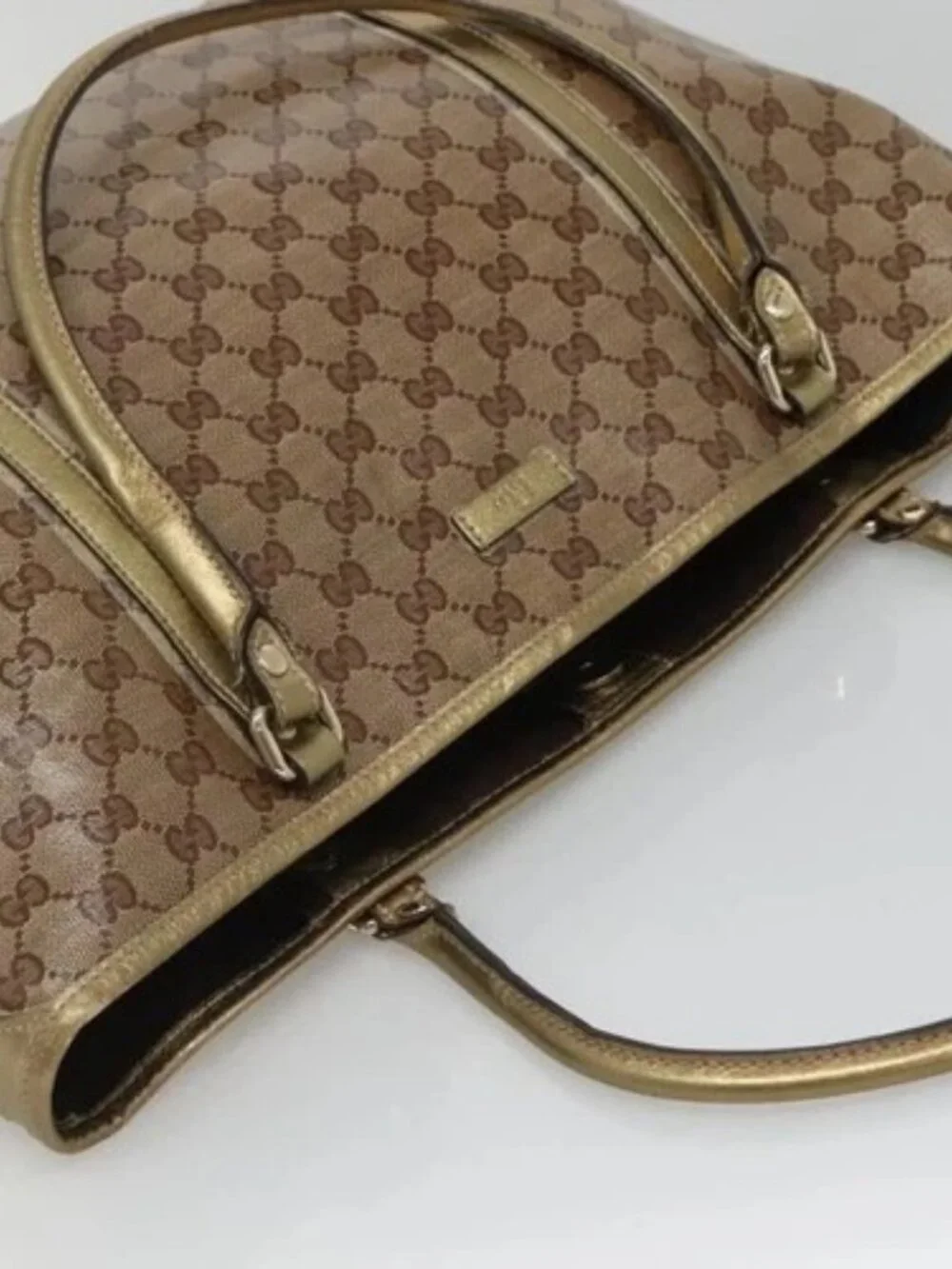 GUCCI GG Crystal Tote Bag Coated Canvas Beige Gold 197953 Auth ep9440